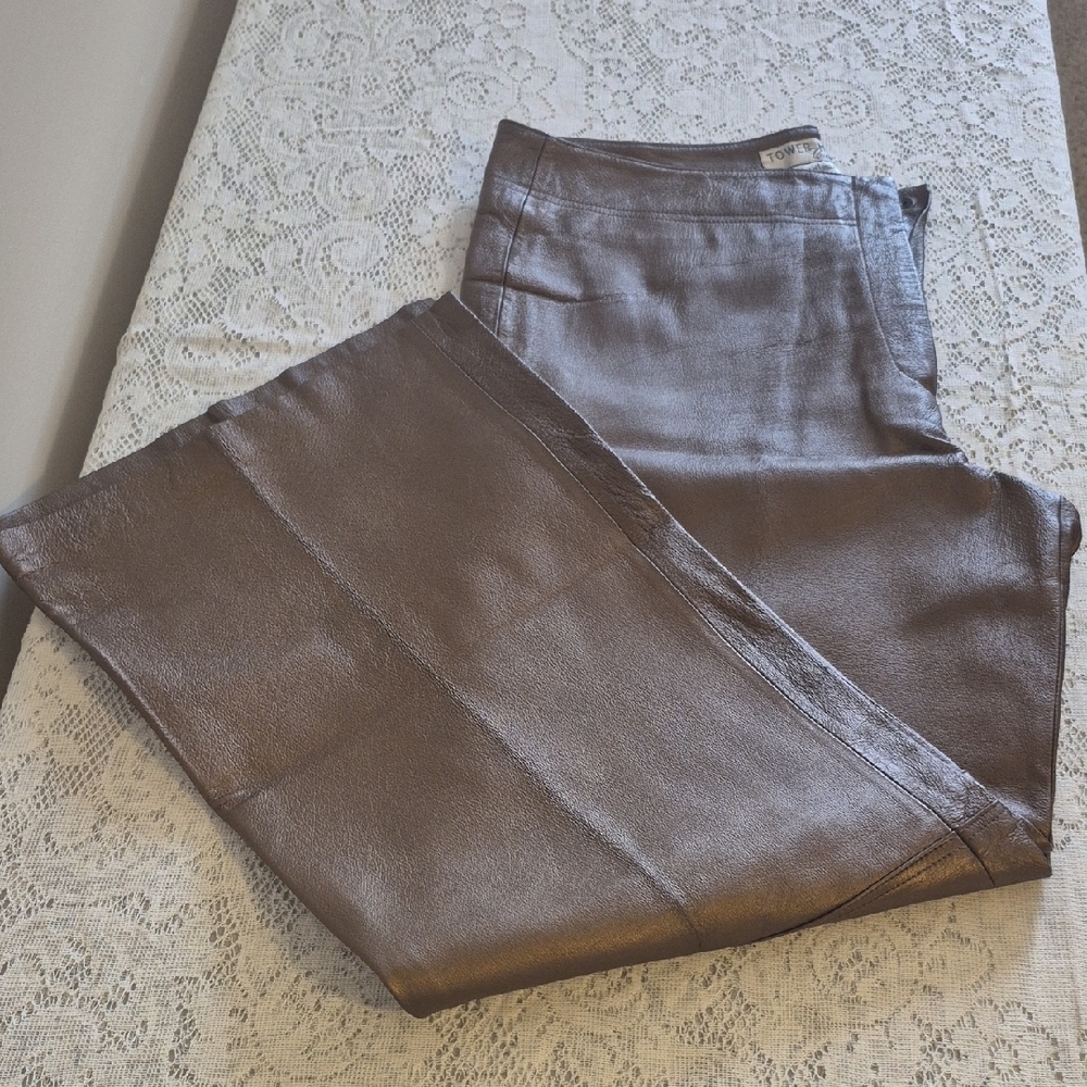 NWOT Vtg Tower Hill Collection Metallic Brown 100% Leather Pants Size 18